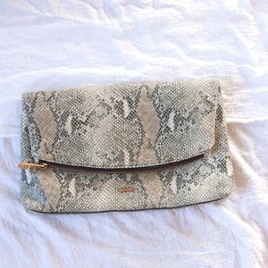 Hayden and Harnett Foldover Clutch, mock snake skin design, Leather, Grey